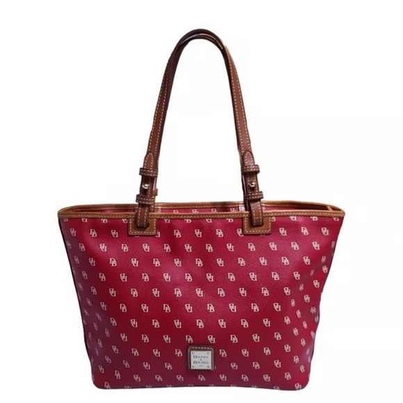 Dooney & Bourke Red and Tan Signature Tote - Picture 1 of 13